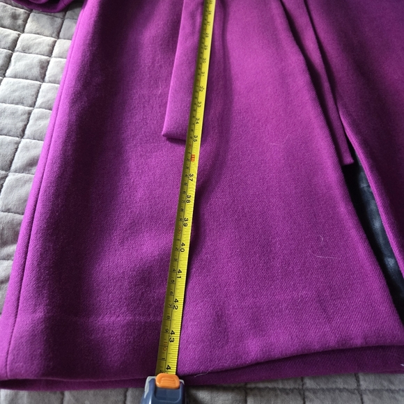 J Crew Long Wool Coat Pink Purple Tie Waist Trench Size 2 - Picture 3 of 8